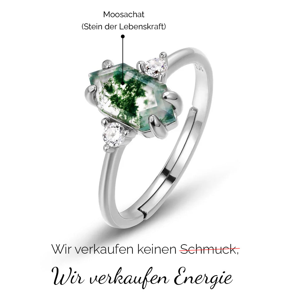 S925 Moosachat Ring - Stein der Lebenskraft