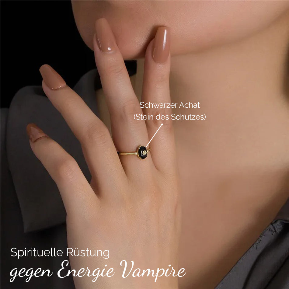 Schwarzer Achat Ring - Spirituelle Rüstung gegen Energie Vampire