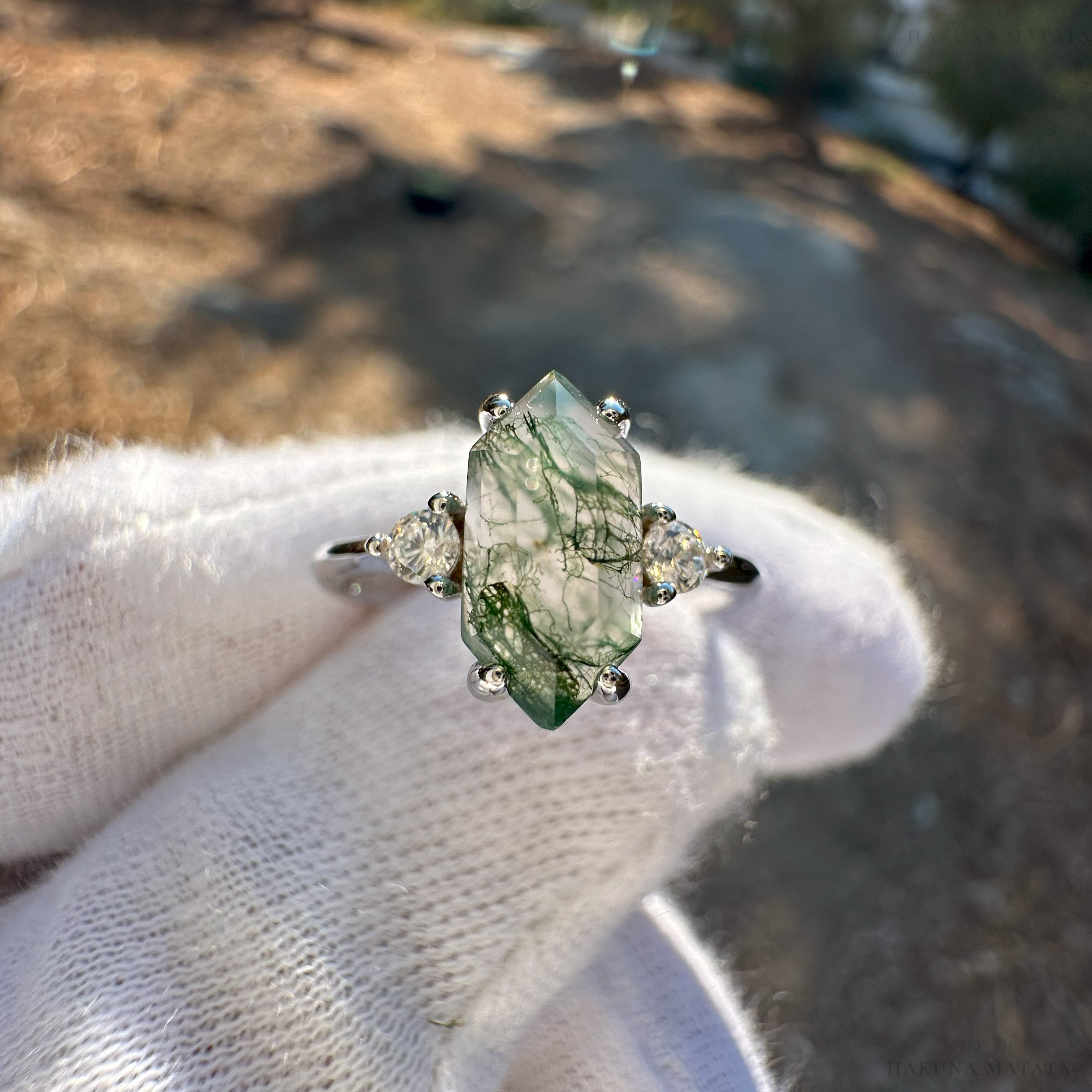 S925 Moosachat Ring - Stein der Lebenskraft