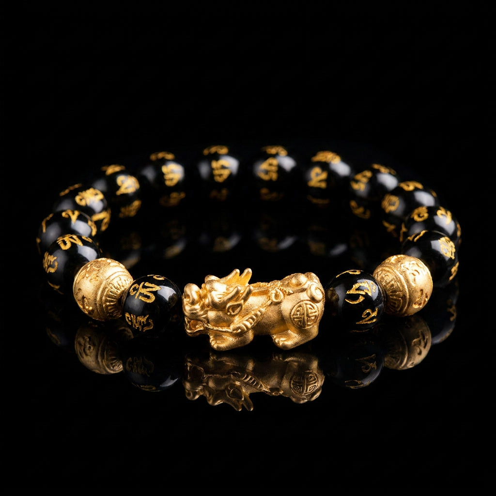 Feng Shui Pixiu Schwarzes Obsidian Glücks Armband