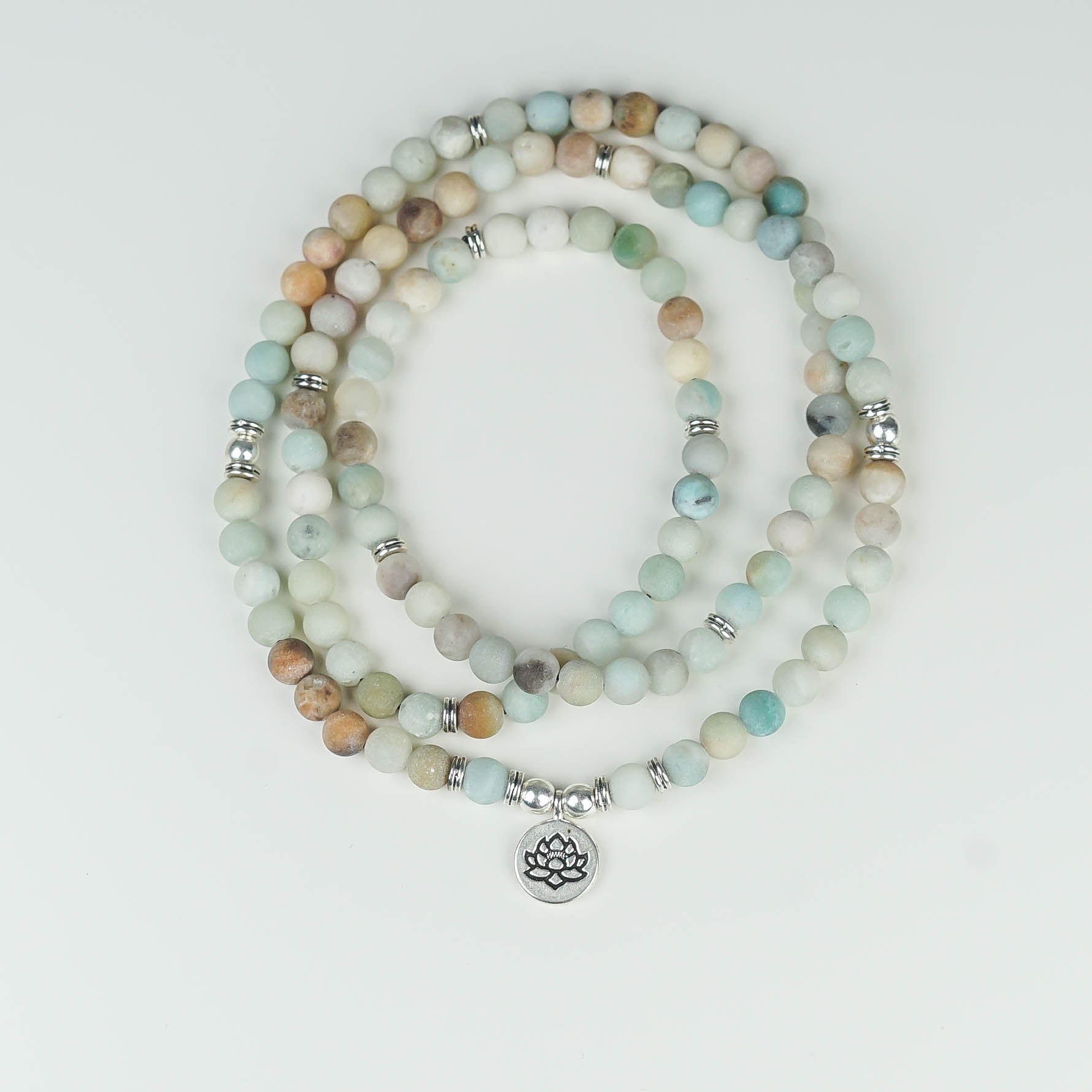 Mala "Lotus" Kette mit 108 natürlichen Amazonit Perlen