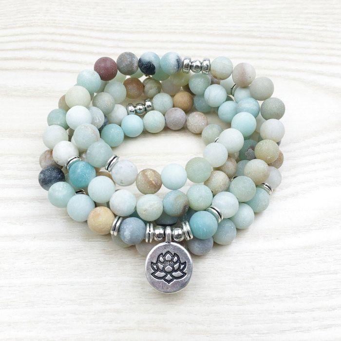 Mala "Lotus" Kette mit 108 natürlichen Amazonit Perlen