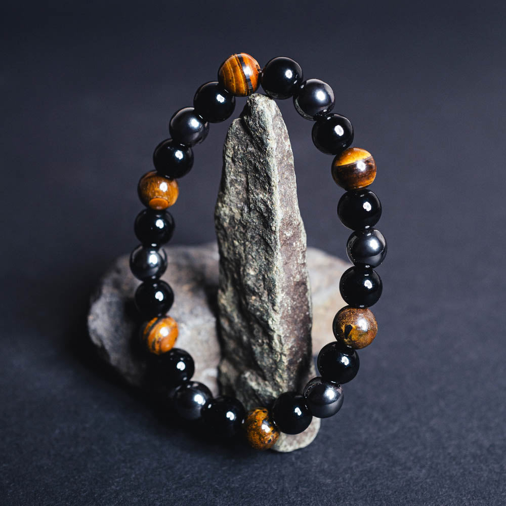 "Dreifach-Schutz" Armband aus Tiger-Auge, Obsidian und Hämatit