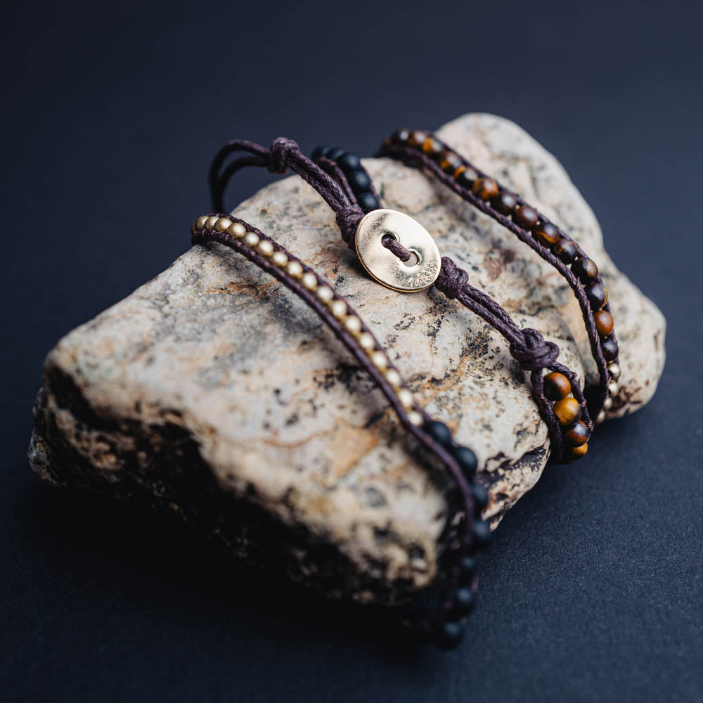 "Selbstvertrauen" Armband aus Tiger-Auge, Kupfer und Schwarzem Onyx