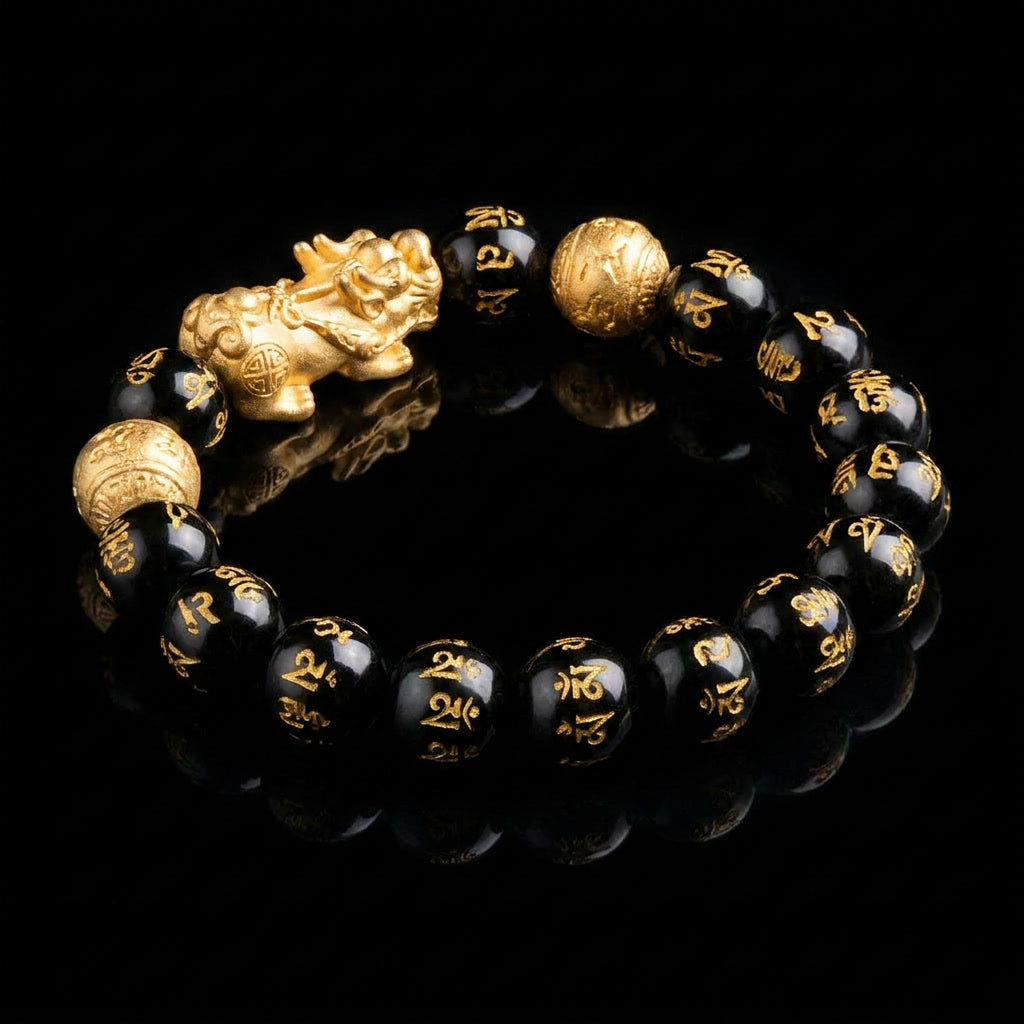 Feng Shui Pixiu Schwarzes Obsidian Glücks Armband