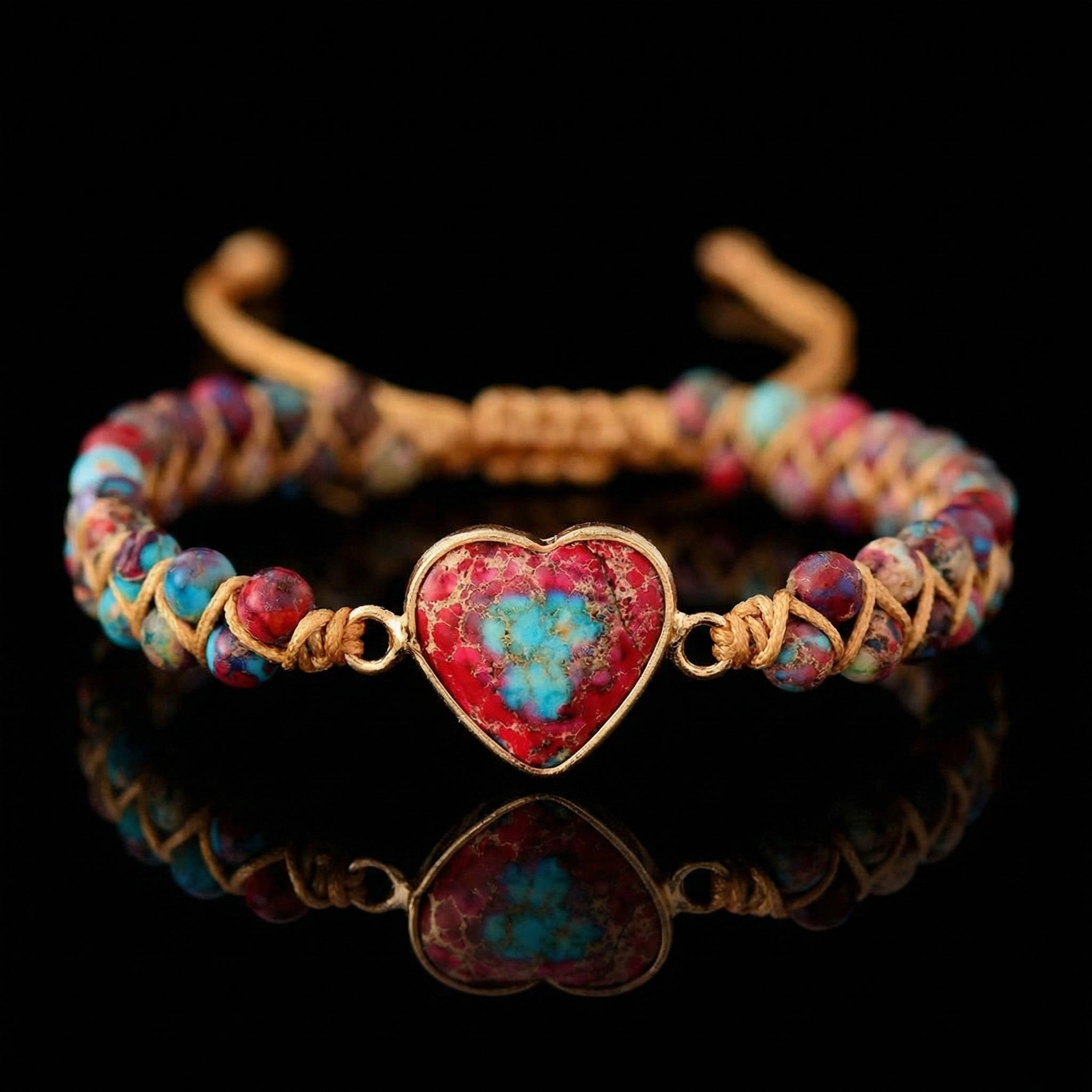 Herz Armband aus rotem Jaspis & Turquoise