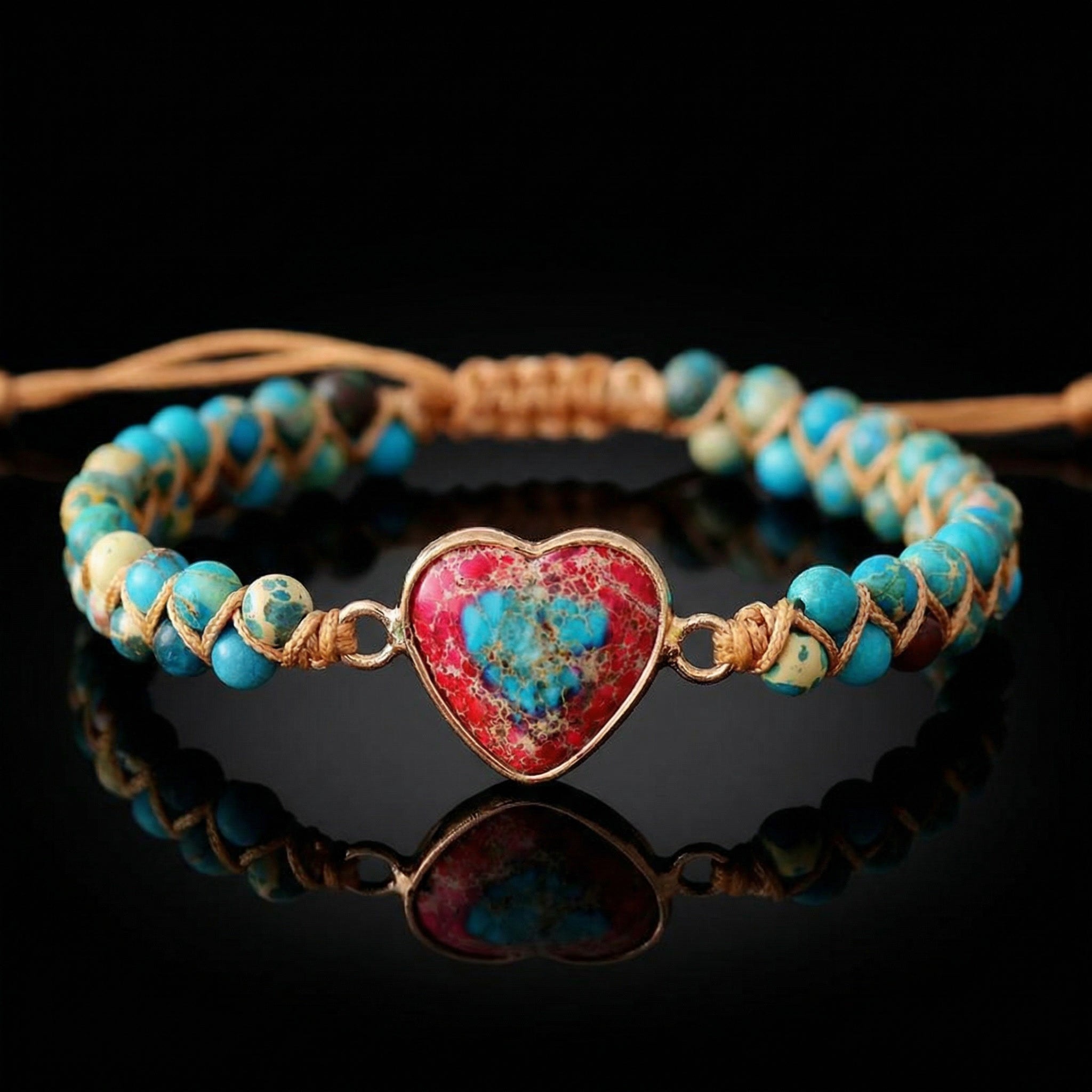 Herz Armband aus rotem Jaspis & Turquoise