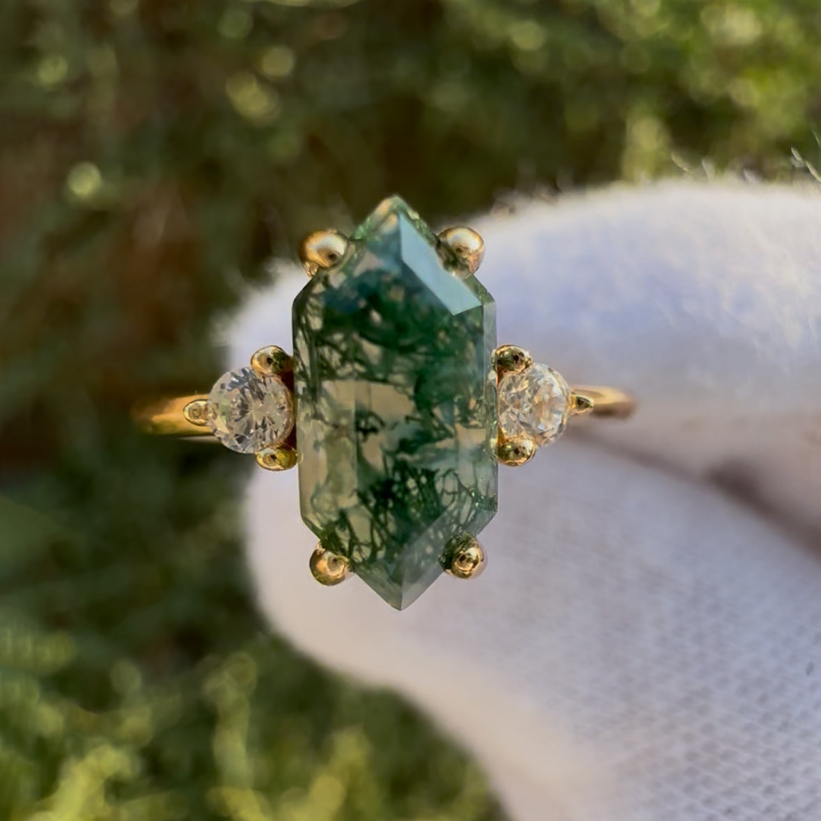 S925 Moosachat Ring - Stein der Lebenskraft