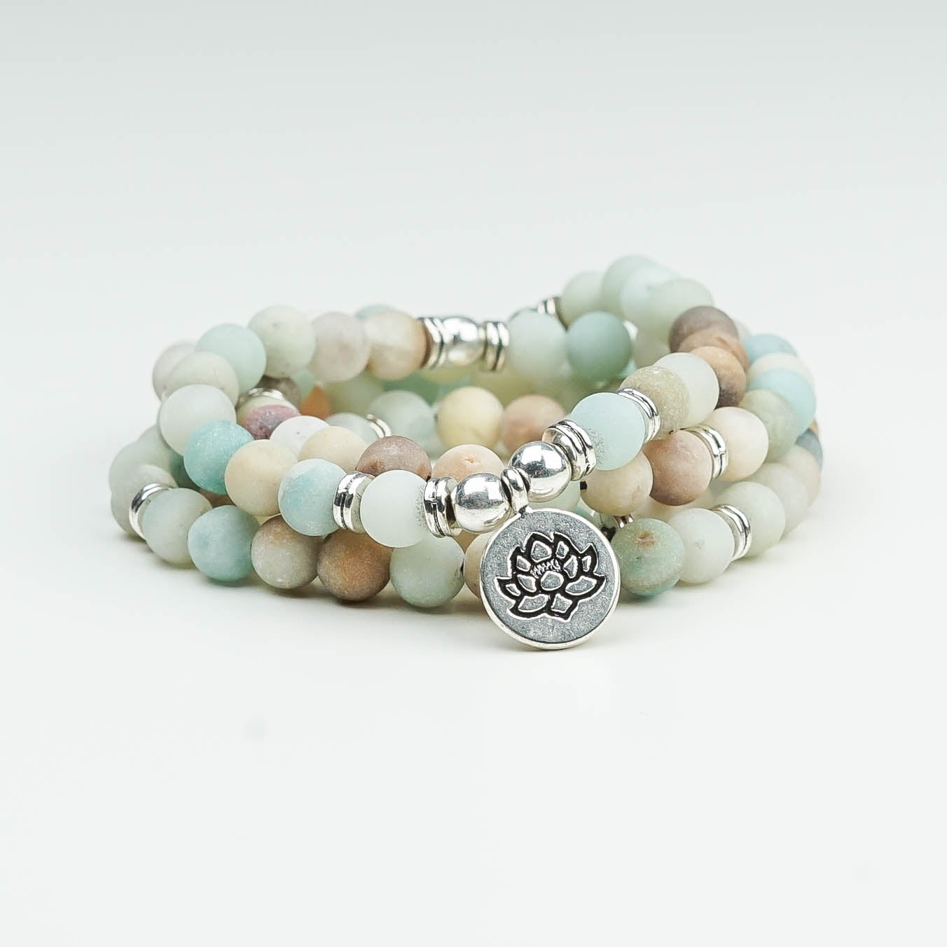 Mala "Lotus" Kette mit 108 natürlichen Amazonit Perlen