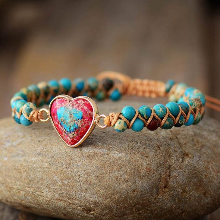 Herz Armband aus rotem Jaspis & Turquoise