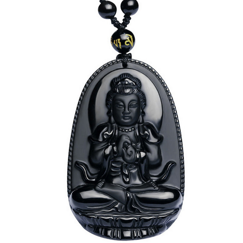 Schwarze Buddha Obsidian Halskette Anhänger Schutzkette Amulett - SpiritOfHakunaMatata