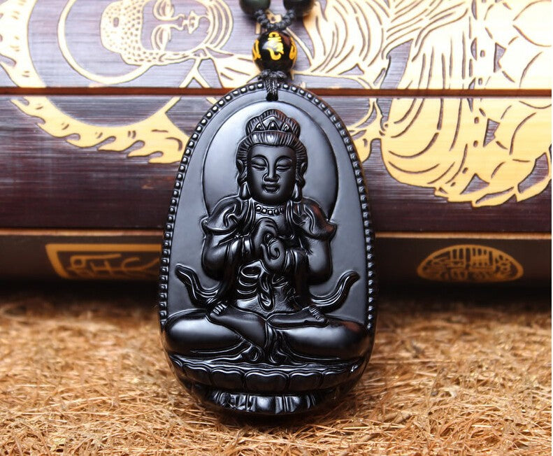 Schwarze Buddha Obsidian Kette
