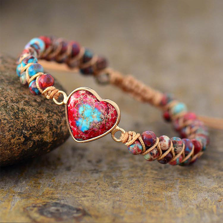 Herz Armband aus rotem Jaspis & Turquoise