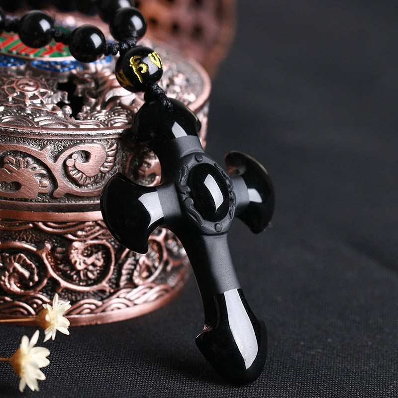 Schwarzes Obsidian Kreuz Halskette Anhänger Schutzkette Amulett - Limitiertes Angebot 1 + 1 Geschenkt! - SpiritOfHakunaMatata
