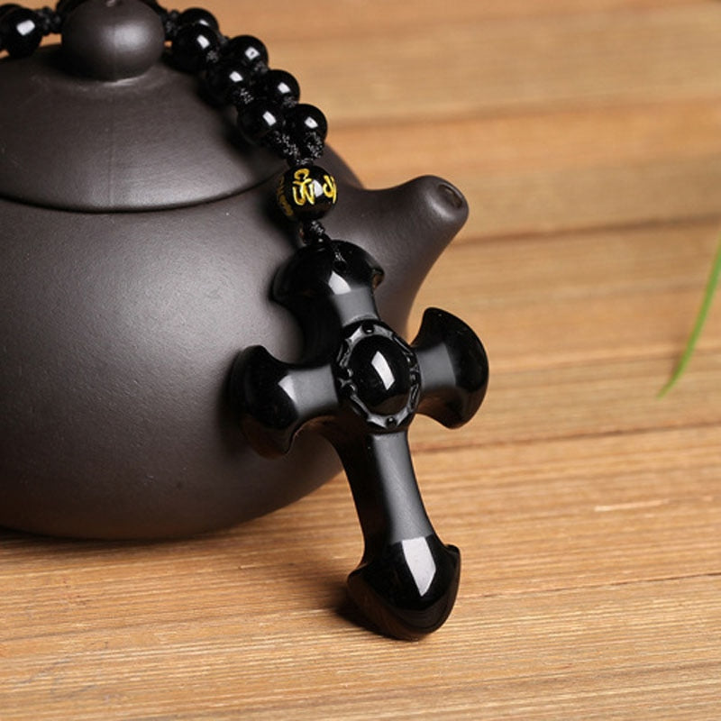 Schwarzes Obsidian Kreuz Halskette Anhänger Schutzkette Amulett - Limitiertes Angebot 1 + 1 Geschenkt! - SpiritOfHakunaMatata